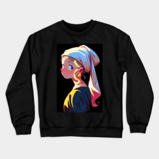 Girl with Earring w/Background Crewneck Sweatshirt